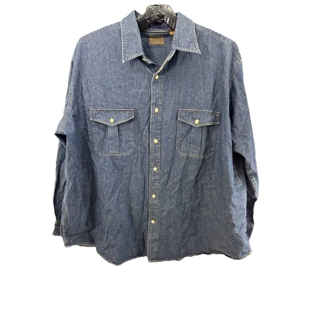 St. John's Bay Men's Denim Long Sleeve Shirt 4XL 100% Cotton. Two Front Pocket